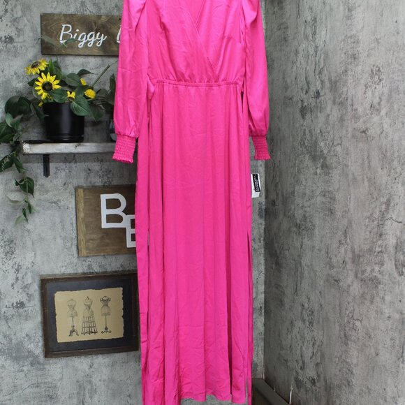 NWT Inc International Concepts Women's Smocked-Cuff Maxi Dress 4 Electric Pink - Picture 3 of 6
